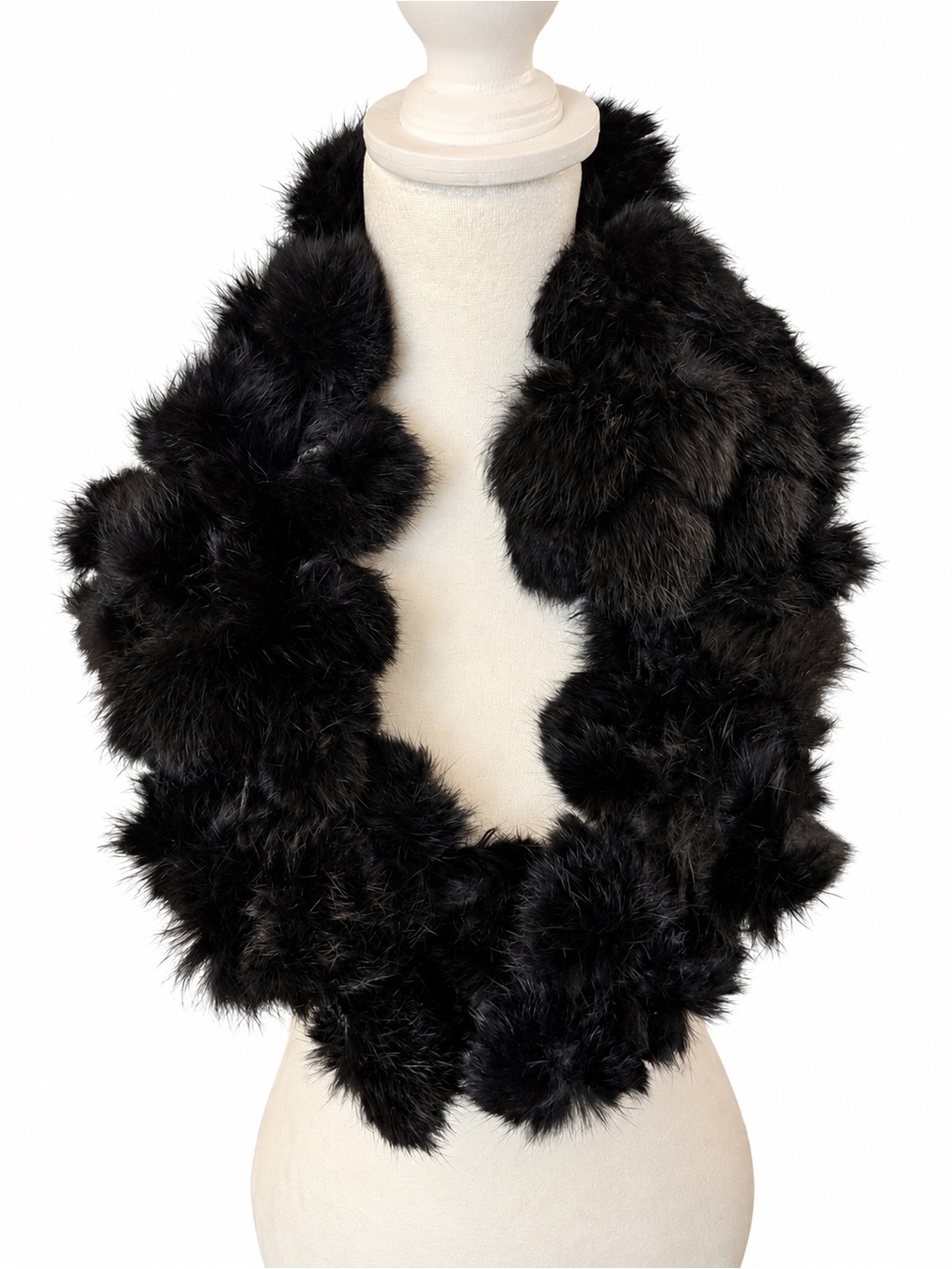 54 Inch Black Faux Fur Pom Scarf - Women Accessories